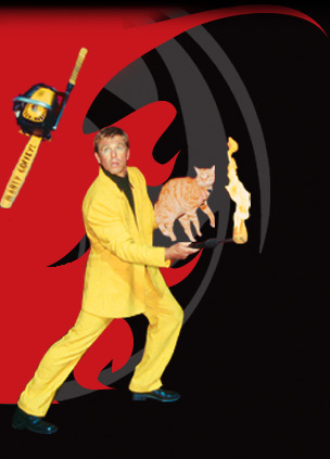 Marty Coffey chainsaw, cat and flames